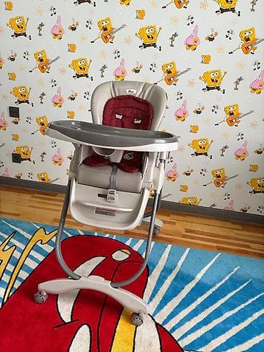 Yemək masaları, oturacaqları: Uşaq yemək stulu – qrey rəngli korpus, qırmızı yumşaq oturacaq — 3