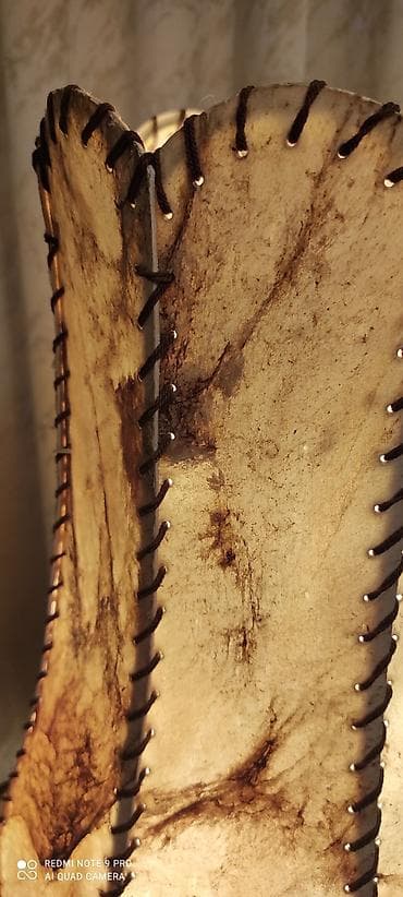 lent isiq: Vintage döşəmə lampası – “ECHTES PAPIER LEDER” etiketli kölgə - — 5