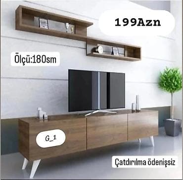 tumbucqa: Mebel dəsti – TV stendi və asma rəf kombini - Üslub: modern, ağ — 1