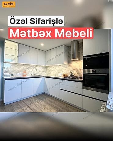 sutular: Özəl sifarişlə mətbəx mebeli – müasir, minimalist dizayn - L formalı — 1