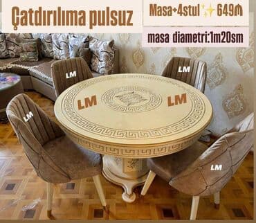 kuxna ucun stol stullar: Möhtəşəm DƏYİRMİ masa dəsti👑 Yüksək keyfiyyətlə Qiymət : Masa — 1
