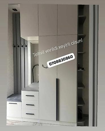 Dolablar: Dəhliz üçün funksional modul mebel dəsti - Ağ və boz tonlarda müasir — 1