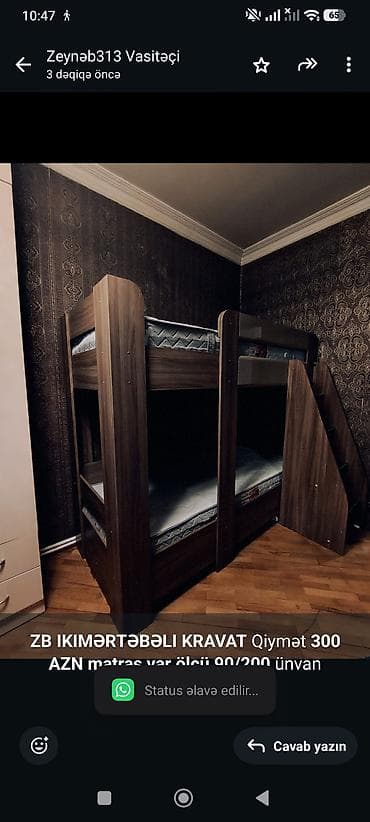 tekli carpayi: *ZB* *IKIMƏRTƏBƏLI KRAVAT* Qiymət *300 AZN* *matras var ölçü 90/200* — 1