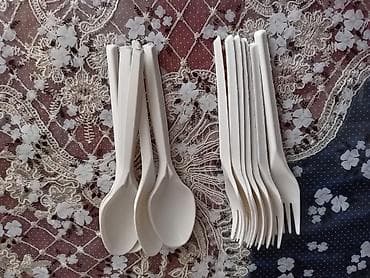 Birdəfəlik plastik qaşıq və çəngəl dəsti - Rəng: ağ - Material