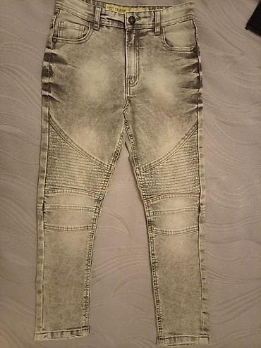 Motosiklet tərzində skinny cins şalvar - Rəng: daş yuma effektli açıq — 2