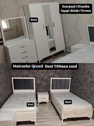 divan 2 əl: Yataq otağı dəsti – 6 parçalı komplekt Tərkibi: - 2 ədəd tək çarpayı — 1