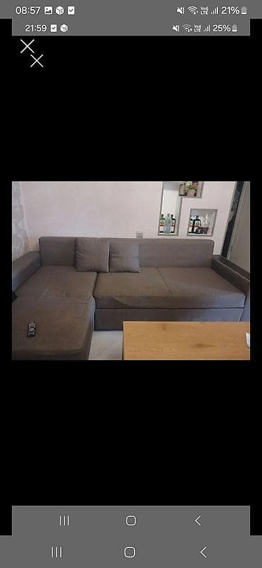 divan restoran: Künc divan – L formalı, yumşaq parça üzlü, neytral qəhvəyi rəng. - — 1