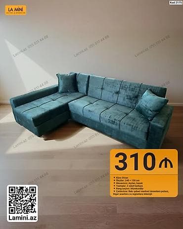 kreditle kunc divanlar: Künc divan – Kod: 2175 - Ölçülər: 240 × 150 sm - Mexanizm: açılan — 1