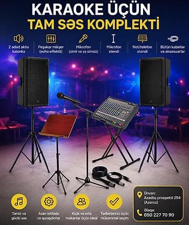 mikrofon: Karaoke üçün tam səs komplekti Paket tərkibi: - 2 ədəd aktiv kalonka — 1