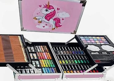 rəsm ləvazimatları: Rəsm və yaradıcılıq üçün tam dəst – çəhrayı “Unicorn” metal çamadan — 3