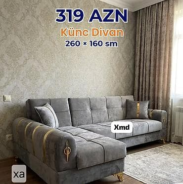 Künc divan – 260 × 160 sm Qiymət: 319 AZN - Material: yumşaq və