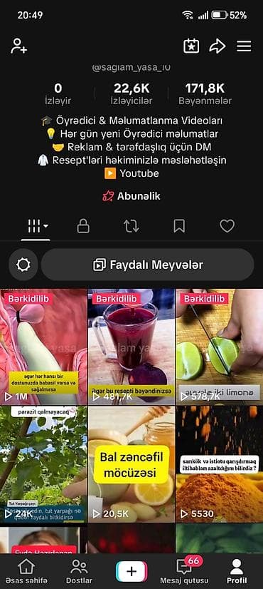 Sağlamlıq və gözəllik: Tiktok hesabı 22.5 k takipci — 1