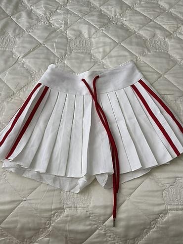 ucuz geyimlər: Ağ rəngli plisəli ətək-şort (skort) - Dizayn: Ön və arxa hissədə — 1