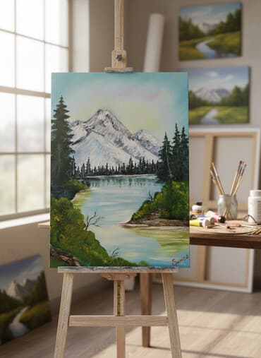 Yağlı boya tablo – dağ mənzərəsi - Texnika: yağlı boya, kətan