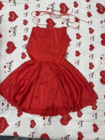 dress: Qırmızı mini don – zərif, ipli arxalı, ikiqat ətəkli - Model: qısa — 3