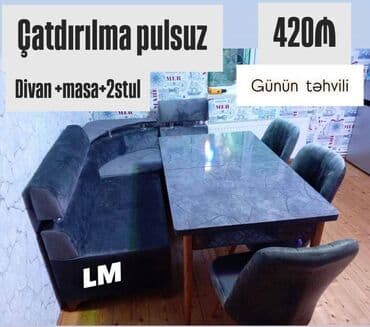 metbex ucun masa: Mətbəx dəsti Qiymət : 420₼ Divan:1.20x1.70 Masa açılan: 80×1.30 — 4