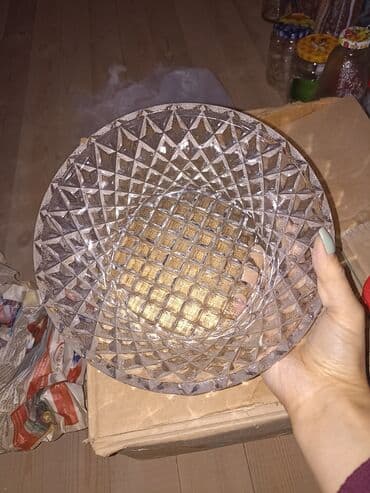 xrustal konfet qabı: Klassik kəsimli şüşə qab 2 ədəddir - Material: qalın, şəffaf şüşə - — 2