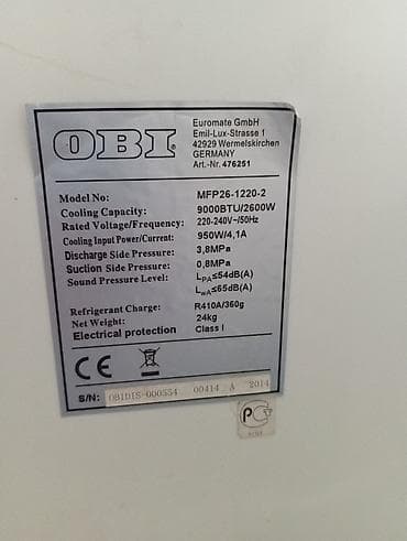 bk 2500 kondisioner: Portativ kondisioner – OBI MFP26-1220-2 - Soyutma gücü: 9000 BTU / — 3