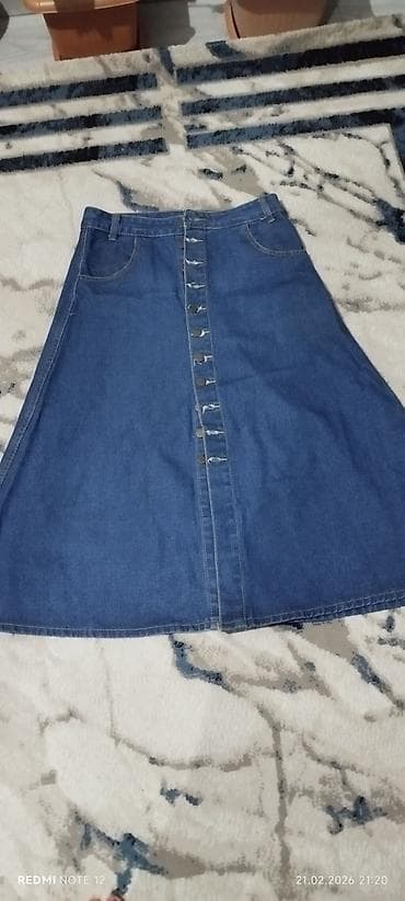 paltarlar modelleri: Cins ətək - Material: mavi denim (cins) - Model: A-kəsim, ön hissədən — 1