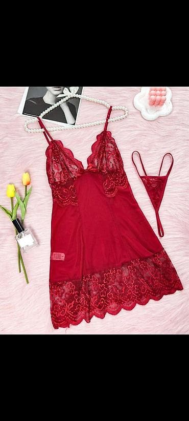 Gecəliklər: Kod:s.a.m-106392 razmer m.l.xl Qırmızı krujeva gecə paltarı dəsti - — 2