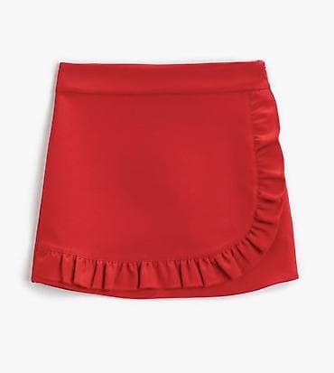 Qırmızı mini yubka – volan detallı - Rəng: canlı qırmızı - Model
