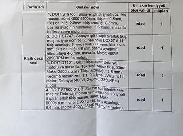 emmi tikiş fabriki: DOIT sənaye tikiş avadanlığı dəsti Məhsul tərkibi: - DOIT bir iynəli — 5