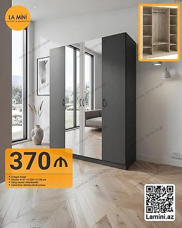 hamam dolapları: 4 qapılı, Güzgülü, Digər rəng, Açılan, Düz dolab — 1