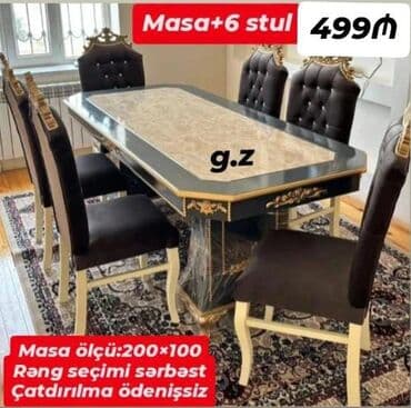 ucuz mermer: Yeni, Açılmayan, Dördbucaq masa, 6 stul — 1