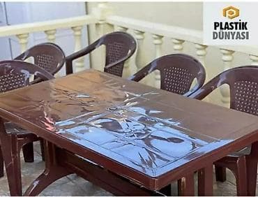 Yeni, Dördbucaq masa, 6 stul, Açılan, Stullar ilə, Plastik, Azərbaycan