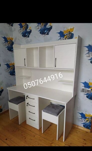 письменный стол с полками: Düz masa, Stulsuz, Polkalı, Siyirməli, Mat laminat — 7