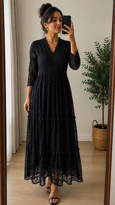 - Parça: Tam krujeva (naxışlı), astarlı - Rəng: qara - Stil: Zərif — 1