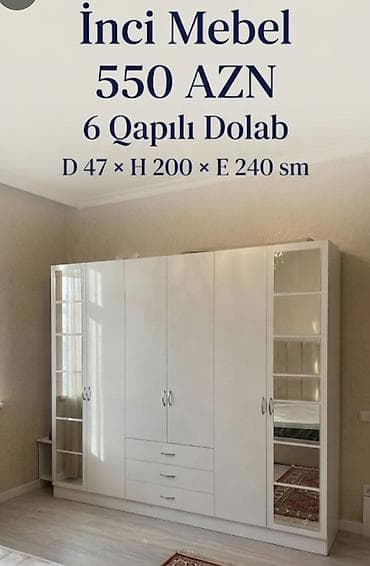 Yeni, 6 qapı, Güzgülü, Ağ, Açılan, Düz dolab lalafo.az -da Yeni, 6 qapı, Güzgülü, Ağ, Açılan, Düz dolab