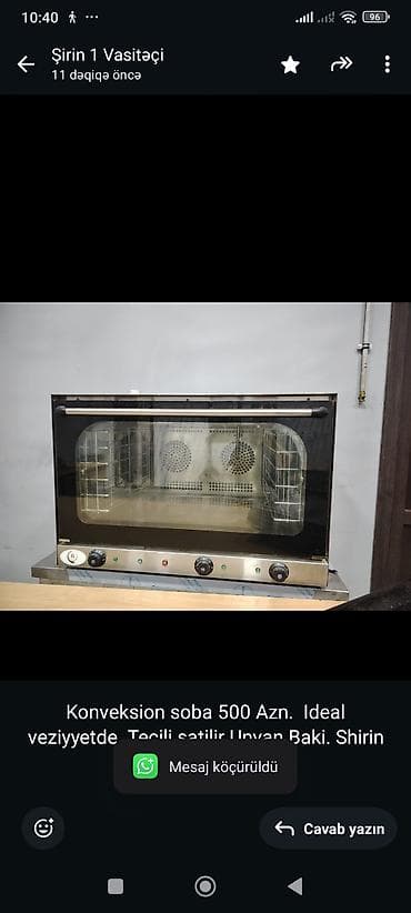 Konveksion soba 500 Azn. Ideal veziyyetde. Tecili satilir Unvan Baki