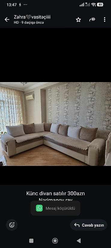 divan satisi: Künc divan satılır 300azn
Nərimanov ray
Zəhra🌷9666 — 1
