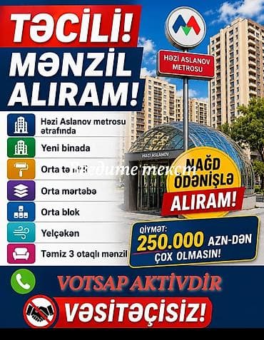 yasamal ev satışı: Xidmət: Mənzil alışı (nağd ödənişlə) Axtarılır: - Həzi Aslanov — 1