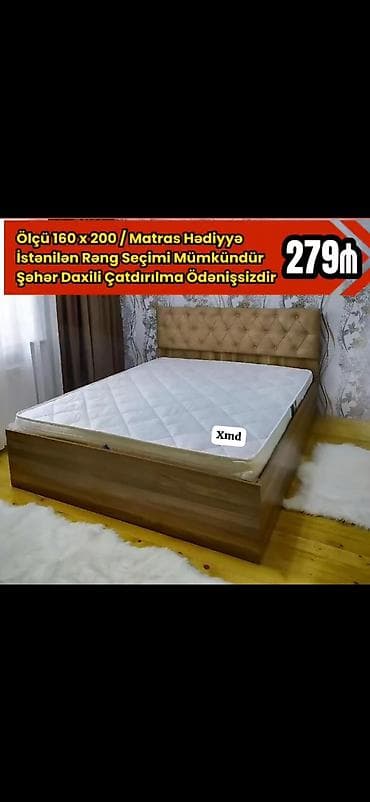Mebel dəsti: Yumşaq başlıqlı iki nəfərlik çarpayı - Ölçü: 160 x 200