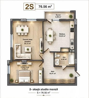 sumqayitda ipoteka evler 2022: 2 otaqlı, Yeni tikili, 77 kv. m — 3