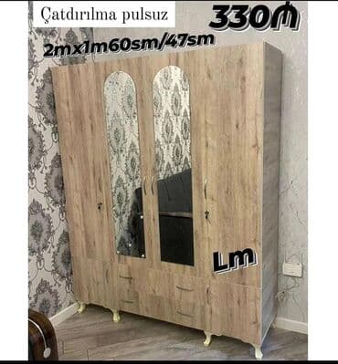 4 qapili dolab: Yeni, Açılan, 4 qapılı Düz dolab, Qarderob, paltar dolabı, Azərbaycan — 20
