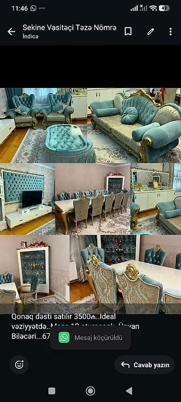 Qonaq dəsti satılır 3500₼. Ideal vəziyyətdə. Masa 12 oturacaqlı. Ünvan — 1