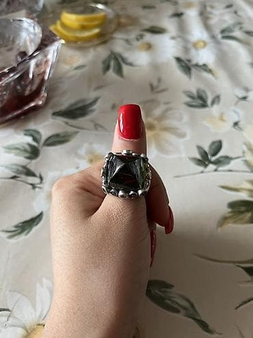 Бижутерия: Gümüş üzüklə iri daşlı dizayn - Material: gümüş tonlu korpus (metal — 3