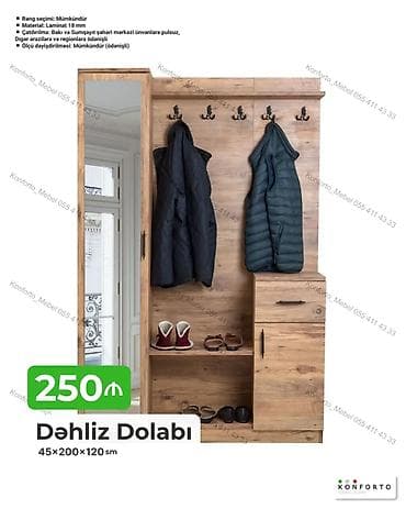 skafi: Dəhliz dolabı – 45×200×120 sm Dəhliz üçün funksional və kompakt mebel — 1