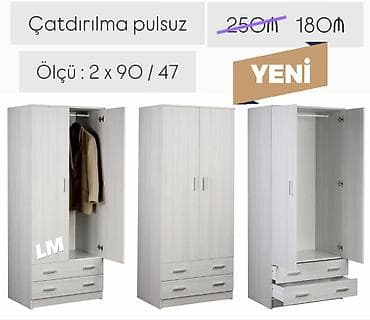 bal: İki qapılı paltar şkafı – açıq boz rəngdə, minimal dizayn — 1