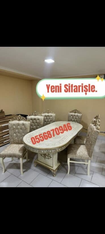 tək stollar: Qonaq otağı üçün, Yeni, Açılmayan, Dördbucaq masa, 6 stul — 8