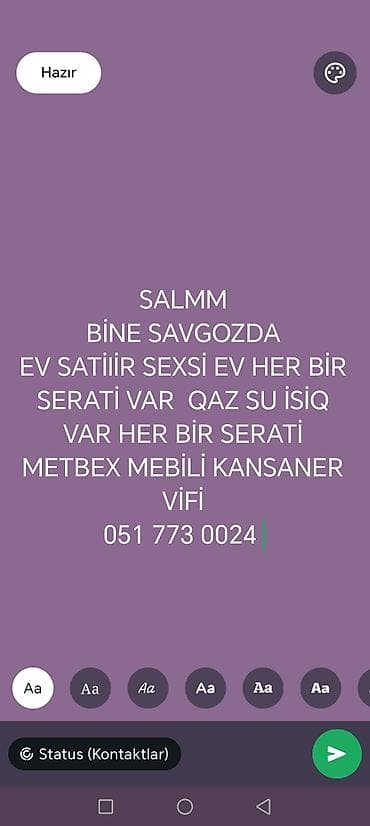 nzs ev: Binə, Savxozda şəxsi ev satılır. Evin bütün şəraiti mövcuddur: qaz — 1