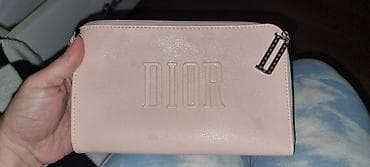 çanta: Dior ORİGİNAL makiyaj çantası – açıq pudra-çəhrayı rəngdə, iri “DIOR” — 1