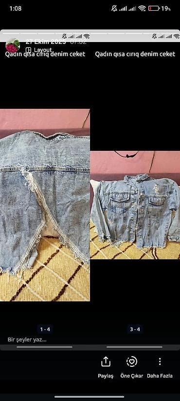 Qadın geyimləri: Məhsul: Qadın qısa cırıq denim ceket - Model: Qısa kəsimli (crop) — 1