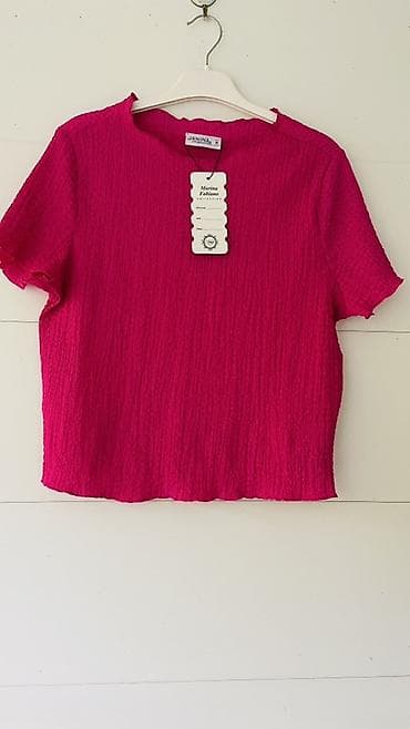 Женская одежда: Janina brendi qısaqol bluzka - Rəng: parlaq fuşya/çəhrayı - Parça — 1