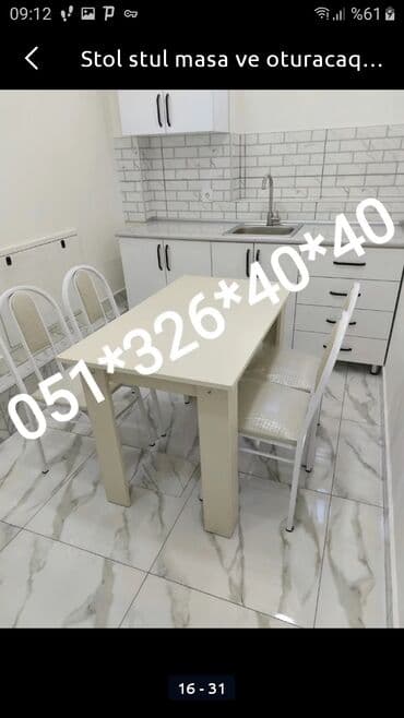 Masa və oturacaq dəstləri: Qonaq otağı üçün, Yeni, Açılan, Dördbucaq masa, 2 stul — 5