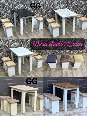 metbex masa: Mətbəx üçün, Yeni, Açılmayan, Dördbucaq masa, 4 stul — 7