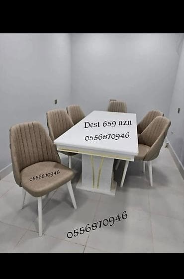 Qonaq otağı üçün, Yeni, Açılmayan, Dördbucaq masa, 6 stul